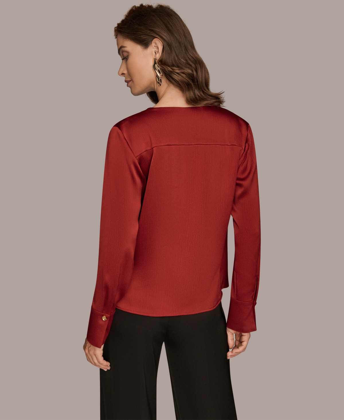 Donna Karan New York Hammered Satin Faux Wrap Top In Red
