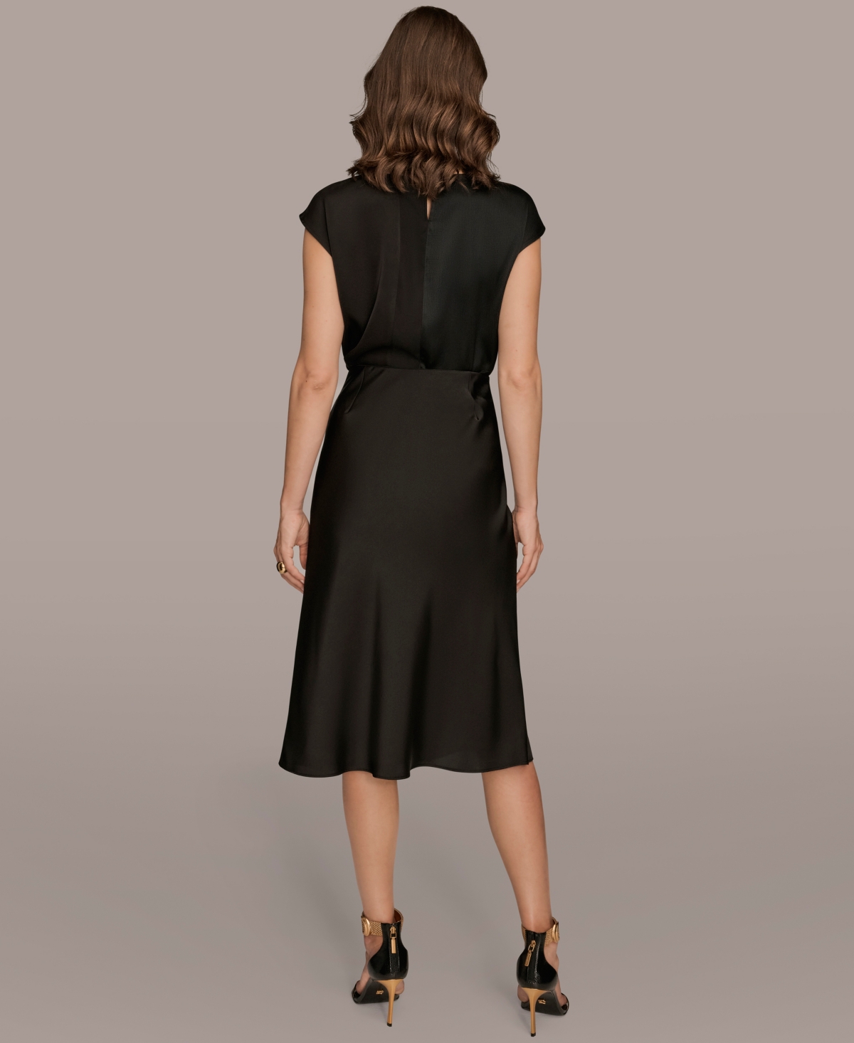 Donna Karan New York Satin Midi Skirt In Black