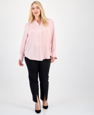 Plus Size Split-Neck Textured Top