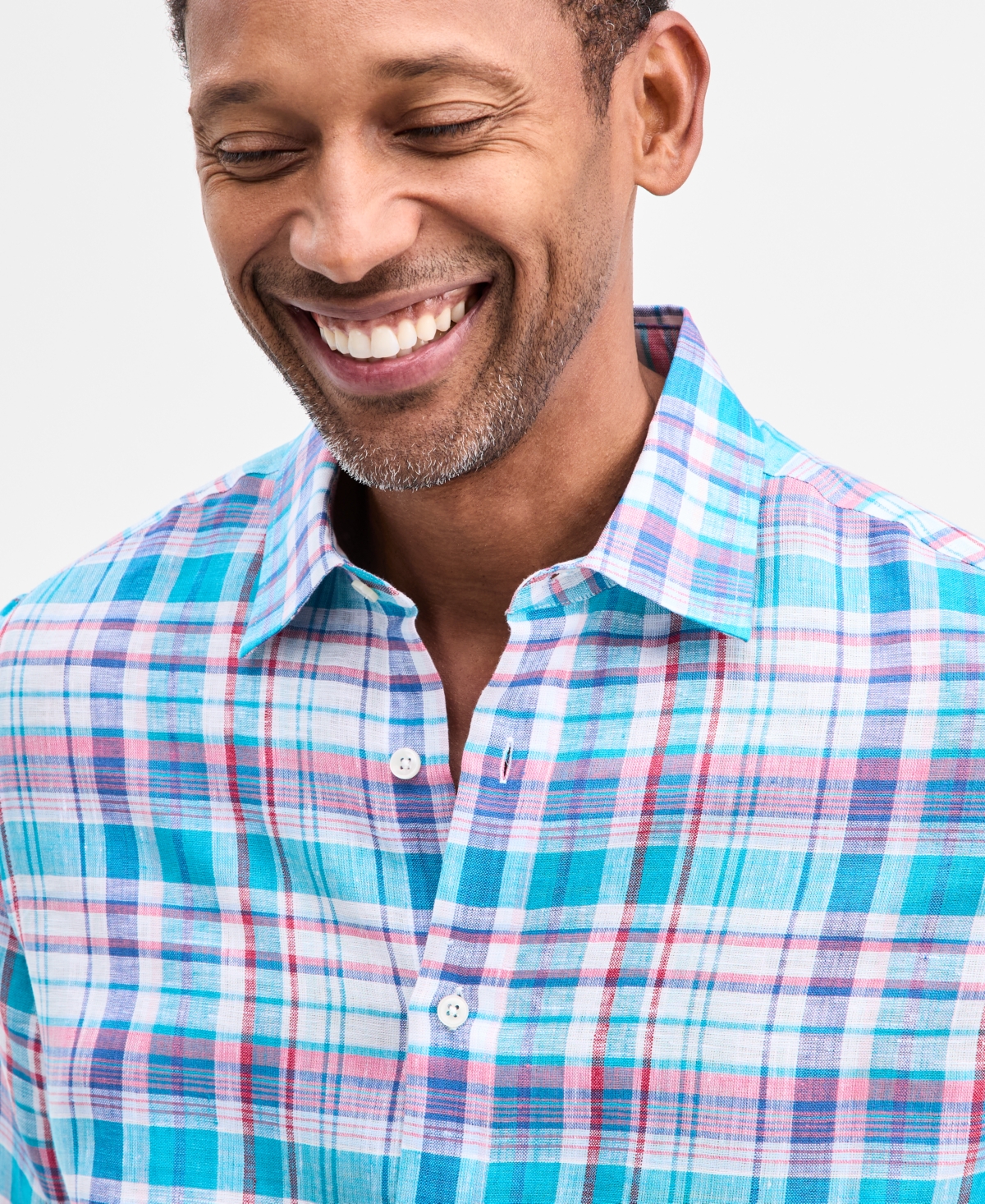 Club Room Men's Fox Plaid Long-Sleeve Button-Up Linen Shirt, Macy's Exclusive