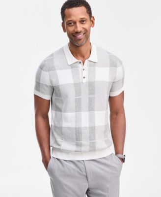 Men's Cotton Plaid Short-Sleeve Polo Sweater, Macy's Exclusive