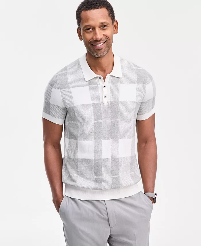 Men's Cotton Plaid Short-Sleeve Polo Sweater