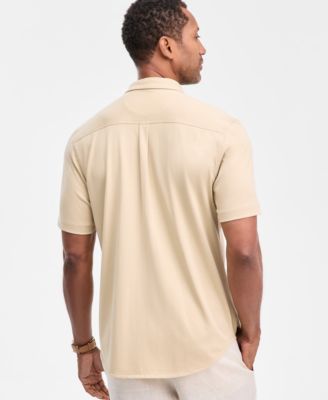 Men's Pima Cotton Solid Short-Sleeve Button-Up Knit Shirt, Macy's Exclusive