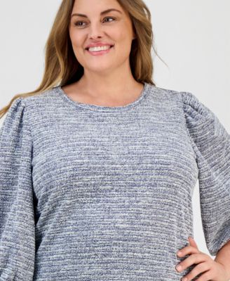Plus Size Balloon-Sleeve Crewneck Top