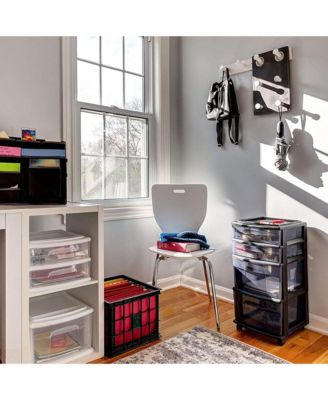 Tall Solid Plastic 4 Drawer Medium Storage Cart with Caster Wheels, Black