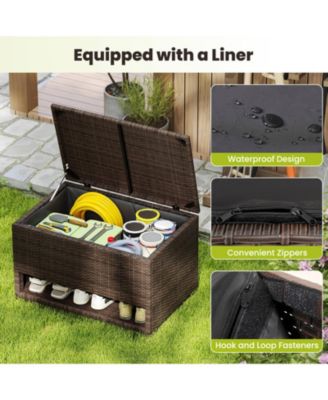 48 Gallon Deck Box with Shoe Rack Waterproof Liner Lid Outdoor Storage Box