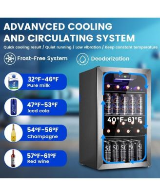 26 Bottle Wine Cooler Refrigerator, Small Freestanding Wine Fridge  ,  Champagne, Built-in Wine Cellar with Stainless Steel Glass Door