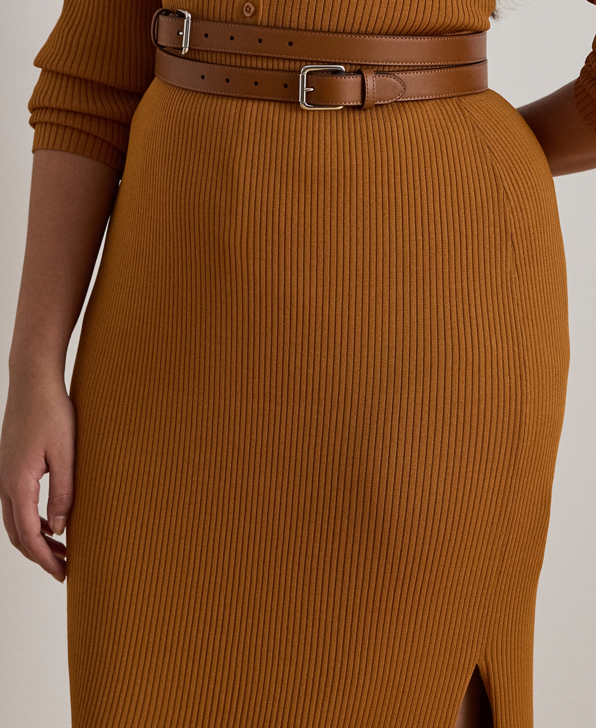 Ralph Lauren Plus Size Rib-knit Pencil Midi Skirt In Brown