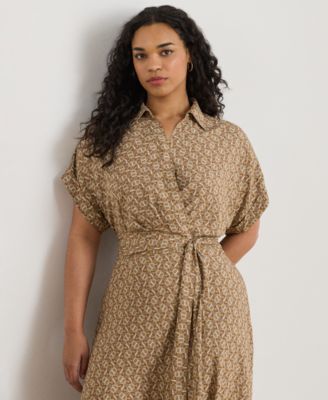 Plus Size Geo-Print Belted Crepe Dress