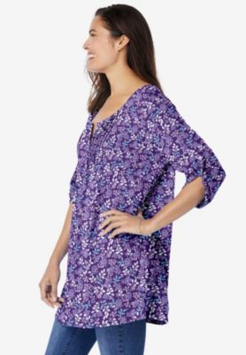 Women's Within 7-Day Three-Quarter Sleeve Pintucked Henley Tunic