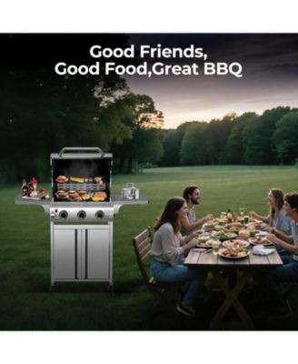 Food Grade Stainless Steel 3-Burner Propane Gas Grill, 24000BTU , Foldable Side Table, Barbecue Grill for Outdoor Cooking, Backyard, Patio