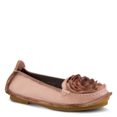 Dezi Hand-Painted Leather, Ombre Finish, Flower Accent, Cushioned Insole, Rubber Outsole - Round Toe Artisan Slip-On Flats