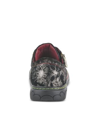 L Artiste Women s DANLI-CHEETA Hand Painted Leather Platform Sneakers with Metallic Floral Accents and Removable Insole