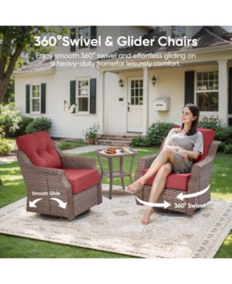Farmhouse Outdoor Wicker Swivel Glide Chair Set with 6" Thickness Cushions