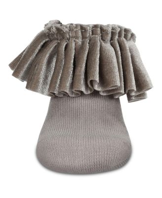 Big Girls Velvet Pleated Cotton Blend Anklet Socks