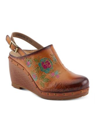 L’Artiste Women’s LOVEYA Handpainted Leather Slingback Wedge Sandals with Adjustable Buckle and Padded Insole