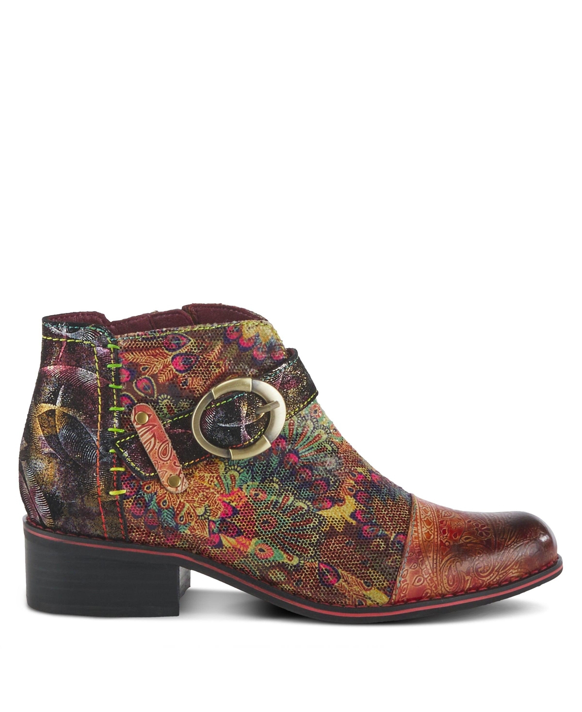 L Artiste Women s Georgiana-scope Western Booties with Handpainted Abstract Leather, Buckle Accent & Rainbow Stitching