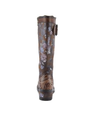 Women's Kisha-Boss Tall Leather Combo Boots with Lace-Up Front, Inside Zipper, Stretch Strap, and Lug Sole