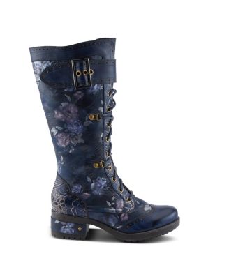 Women's Kisha-Boss Tall Leather Combo Boots with Lace-Up Front, Inside Zipper, Stretch Strap, and Lug Sole