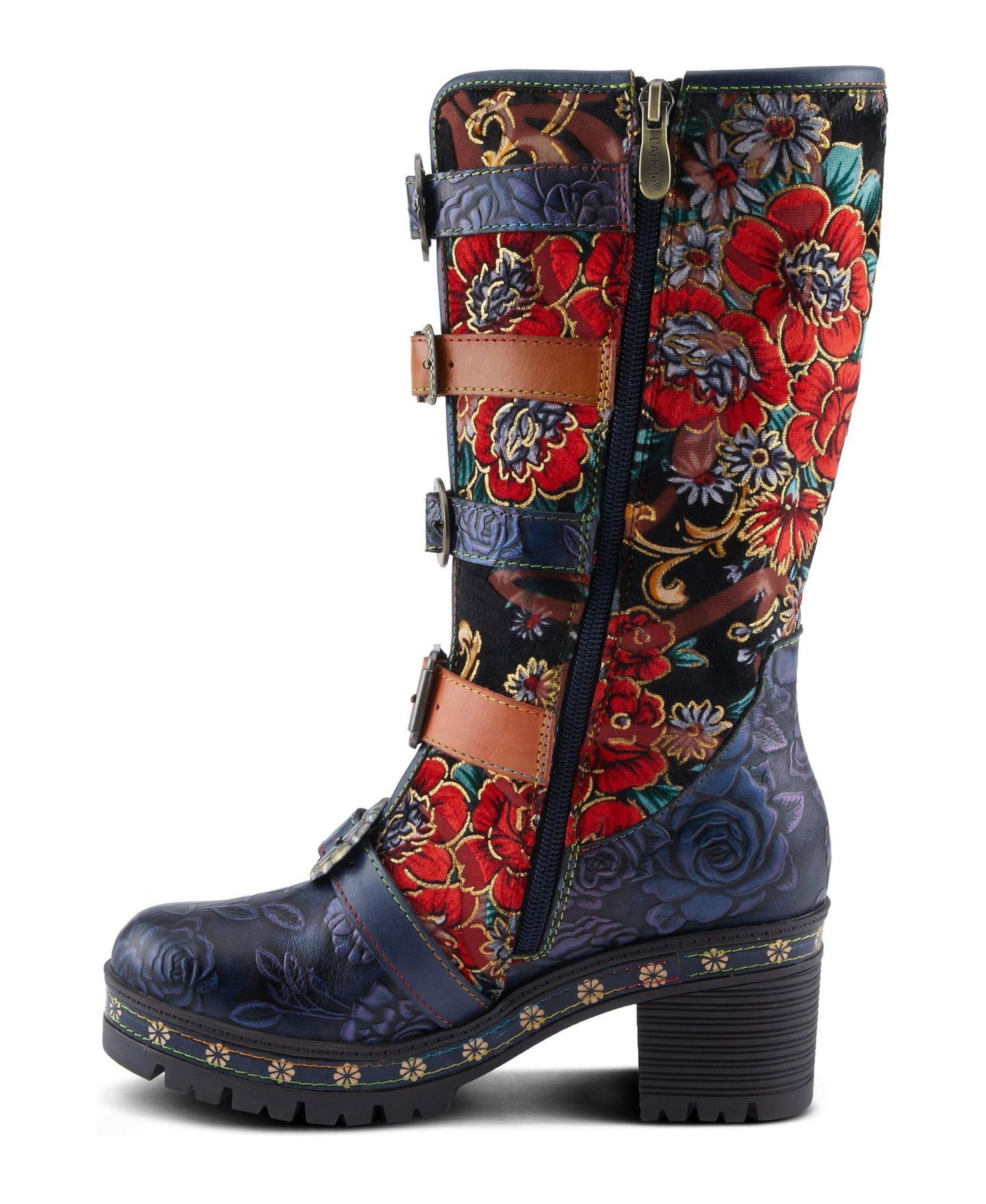 Женские ботинки L'Artiste Spring Step Brazen Mid-Shaft Boot with Leather Upper, цвет: Тёмно-синий разноцветный — фото 2