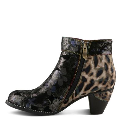 Women's Dessalynn Floral and Animal Print Suede Ankle Boots with Velvet Lining, Decorative Button, Side Zipper – Artistic Comfort Booties