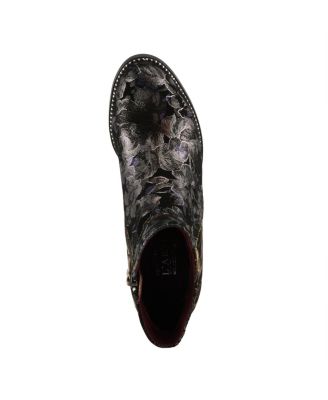 Women's Dessalynn Floral and Animal Print Suede Ankle Boots with Velvet Lining, Decorative Button, Side Zipper – Artistic Comfort Booties