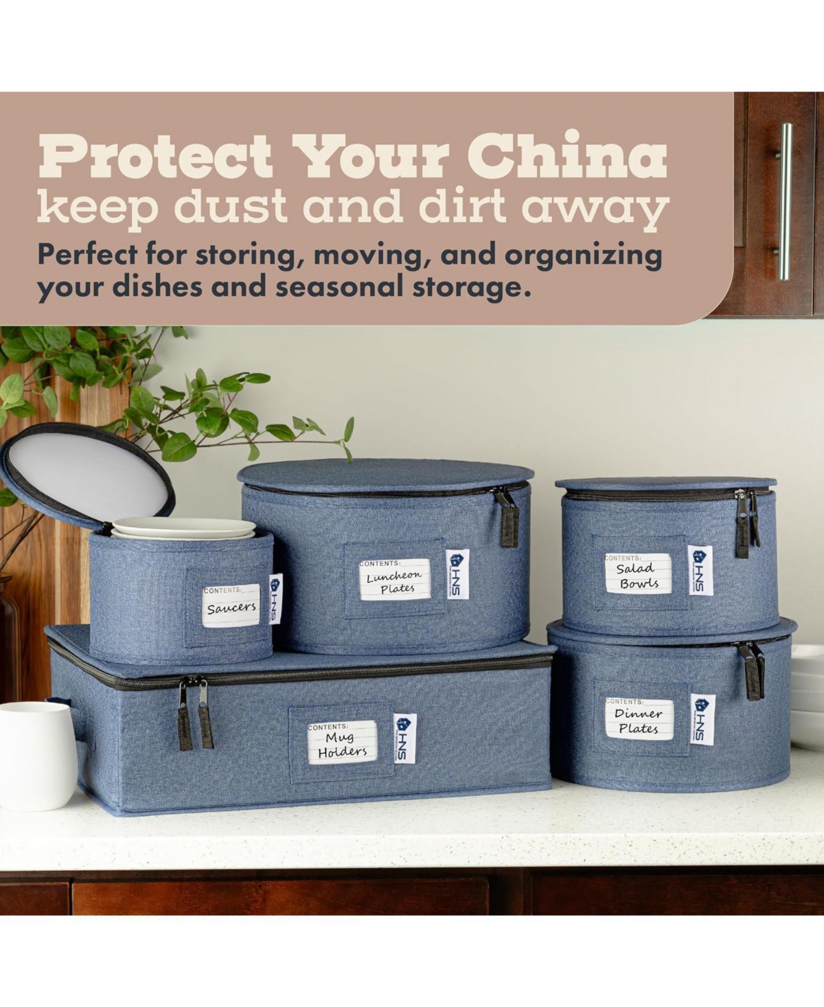 Florida Brands Hard Shell China Organizer with Dividers - Holds 12 Pieces - Durable & Stackable Storage Box for Seasonal Dishware Protection