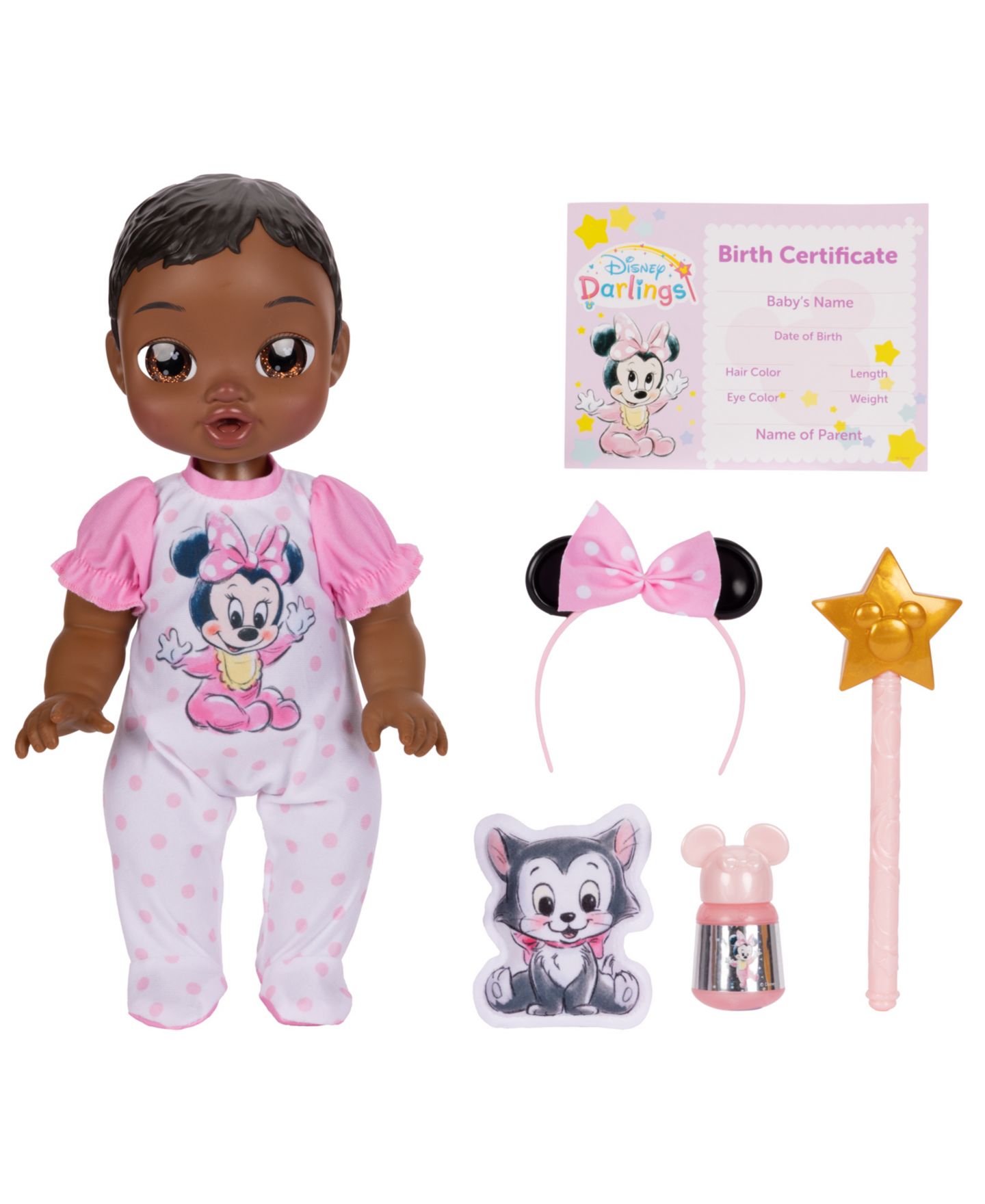 Детская кукла Disney Darlings Minnie Mouse Deluxe 13" Interactive Twinkling-Starry-Cheeks Baby Doll, Ages 2+ — фото 4