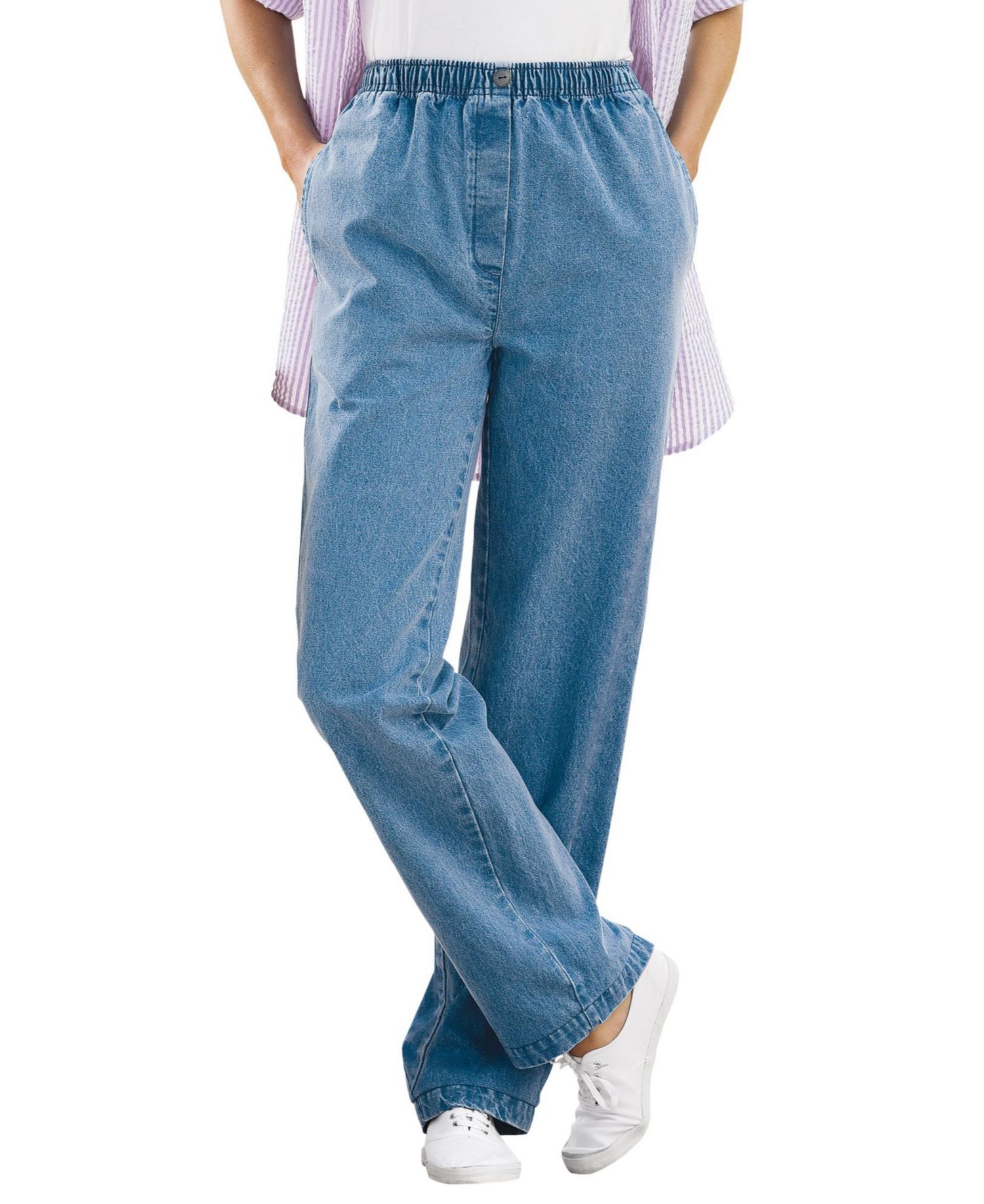 Petite Within Straight-Leg All-Cotton Denim Pull-On 7-Day Elastic-Waist Jeans