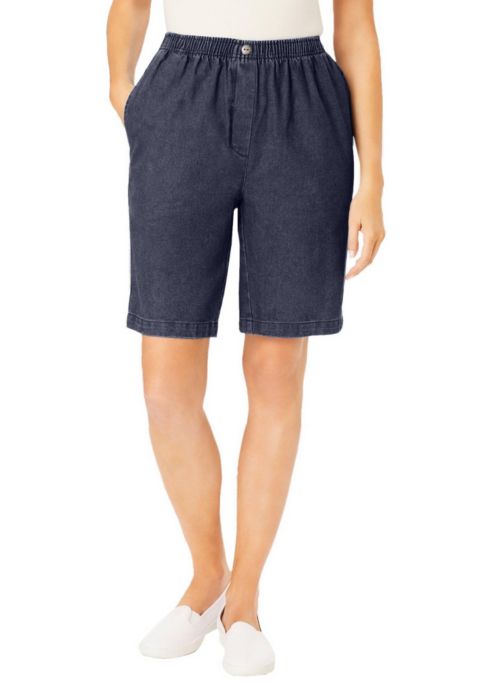 Женские шорты Woman Within Within 7-Day Elastic-Waist Pull-On Cotton Denim Shorts, цвет: Индиго