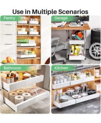 Pull out Cabinet Organizer, Expandable(12&amp;quot;-20&amp;quot;) Heavy Duty Slide out Drawers Fixed with Adhesive Nano Film for Pots, Roll out Shelf Storage for Kitchen Base Cabinet Organization(White)