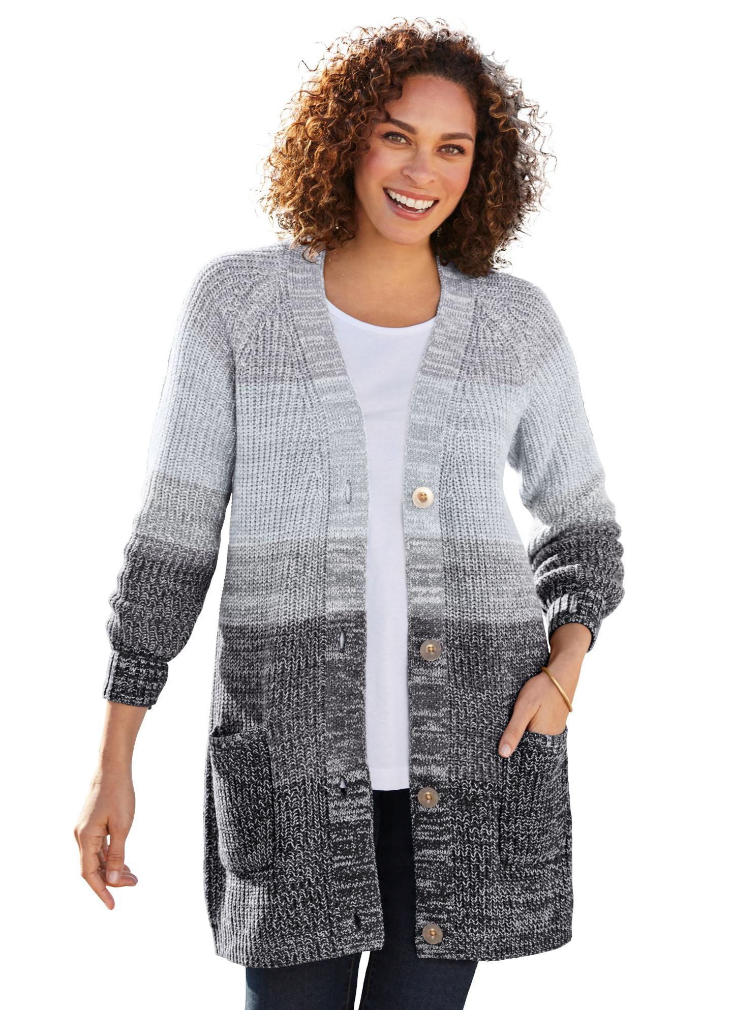 Женский кардиган Woman Within Within Ombre Shaker Cardigan, цвет: Чёрный — фото 1