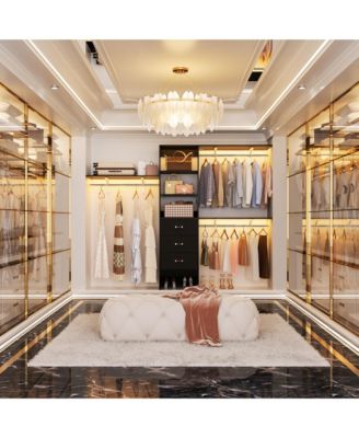 8-Foot Walk-In Closet Organizer with 3 Shelving Towers, Heavy-Duty Clothes Rack and 3 Drawers