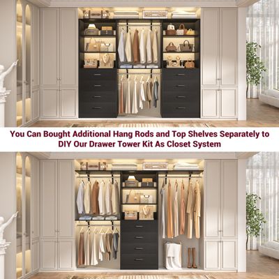 21.3-Inch Closet Drawer System, Walk-In Closet Tower with 4 Wooden Drawers and Shelves