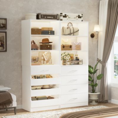 21.3-Inch Closet Drawer System, Walk-In Closet Tower with 4 Wooden Drawers and Shelves