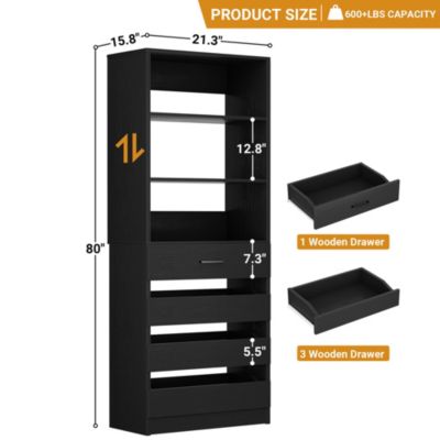 21.3'' Freestanding Closet Organizer System with 4 Drawers and Shelves