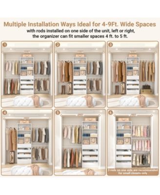 8FT Wall Mounted Closet System with 4 Drawers and 4 Hanging Rods, Garment Rack with Shelves
