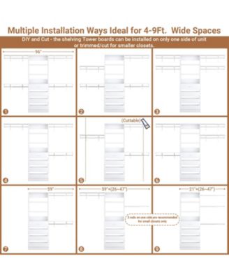 Closet Organizer System with 4 Reversible Shelves, 4 Wood Drawers, and 4 Hanging Rods, 96-Inch Wardrobe Clothes Rack