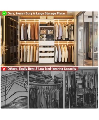 Closet Organizer System with 4 Reversible Shelves, 4 Wood Drawers, and 4 Hanging Rods, 96-Inch Wardrobe Clothes Rack