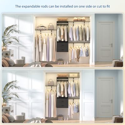 96 Inch Wall Mounted Closet Organizer System with 3 Shelves and Rods, Closet Rack with 2 Drawers