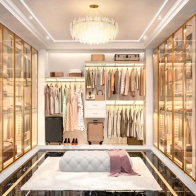 96 Inch Wall Mounted Closet Organizer System with 3 Shelves and Rods, Closet Rack with 2 Drawers