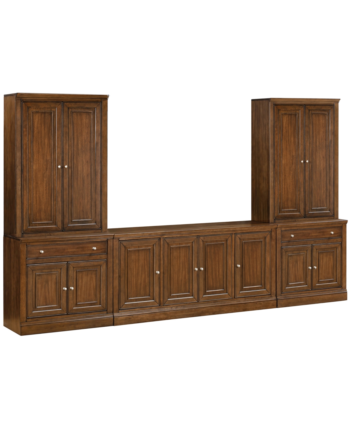 Macy's Amren 65" 4 Door Console With Door Hutches And 2 Door Bases With Drawer In Brown