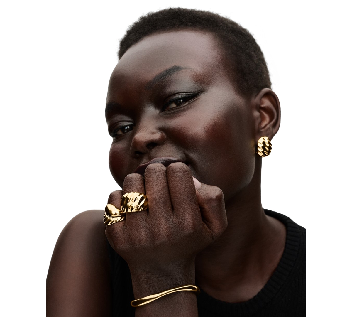Pandora Rippled Wide Hoop Earrings In Gold
