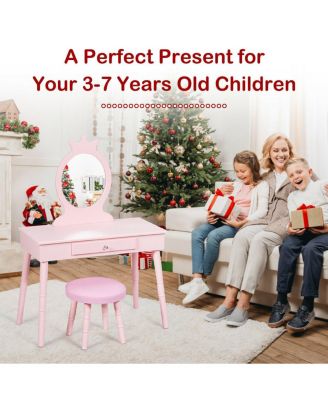 Kids Vanity Makeup Table & Chair Set Make Up Stool Play Set for Children