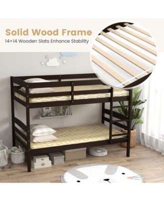 Twin Over Twin Bunk Bed Wooden Convertible Into 2 Beds High Guardrails