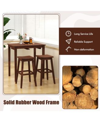 3 PCS Bar Table Set w/ 1 Table 2 Bar Stools Wood Veneered Tabletop Dining Room