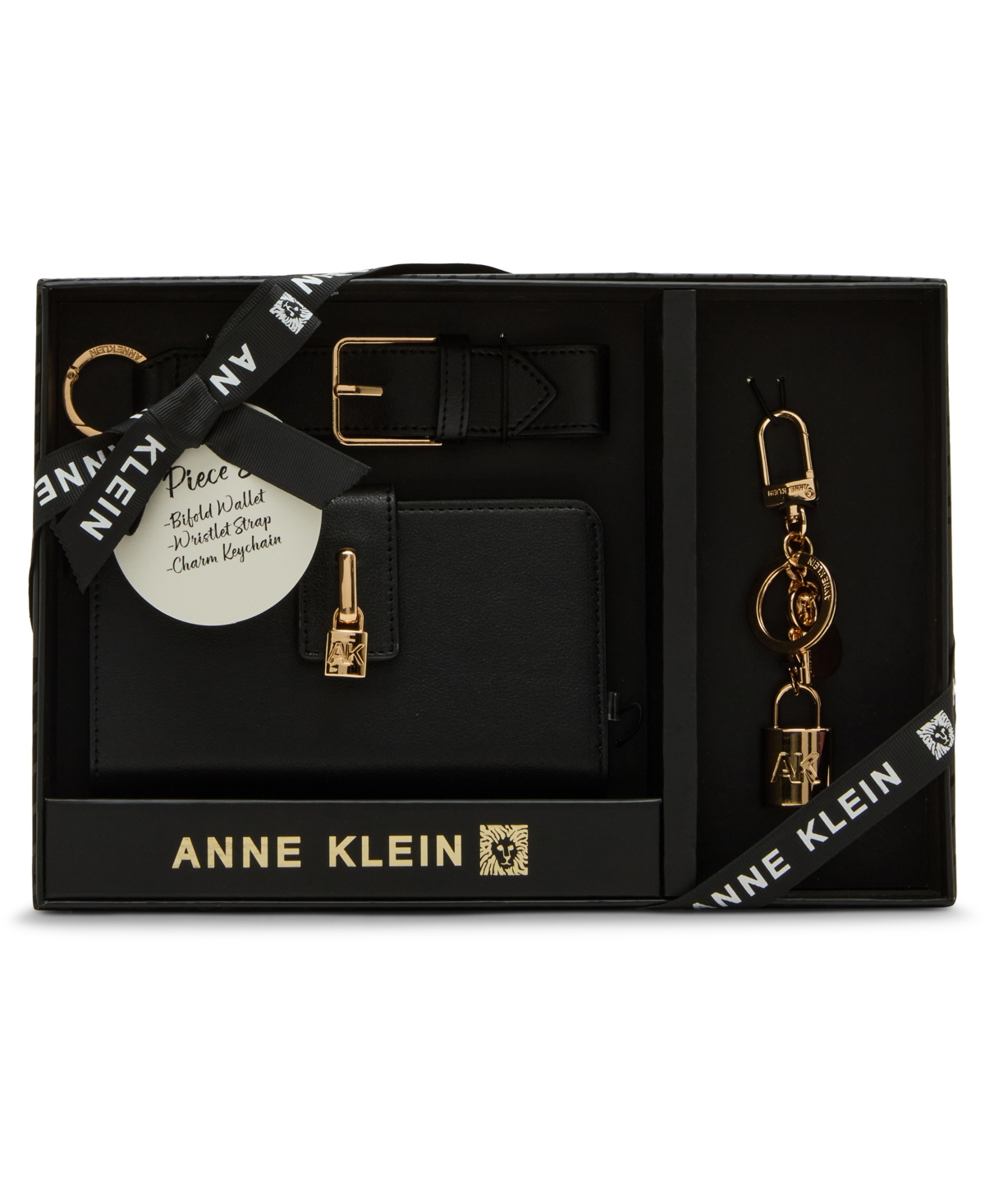 Anne Klein 2 Piece Lock Wristlet Gift Set With Bag Charm In Black