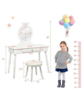 Kids Vanity Makeup Table & Chair Set Make Up Stool Play Set for Children