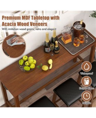 4-Piece Bar Table Set w/ Power Outlet Counter-Height Table & 3 Bar Stools