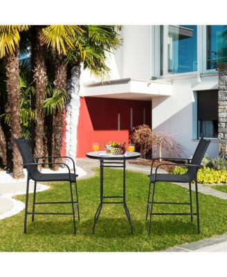 3PCS Patio Bar Set Outdoor Bistro Set w/ 2 Stools & 1 Tempered Glass Table
